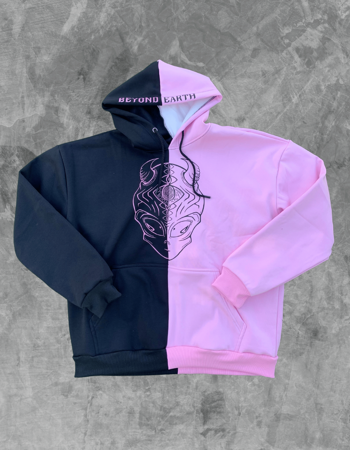 Split Color Hoodie Pink Black BEYONDEARTH