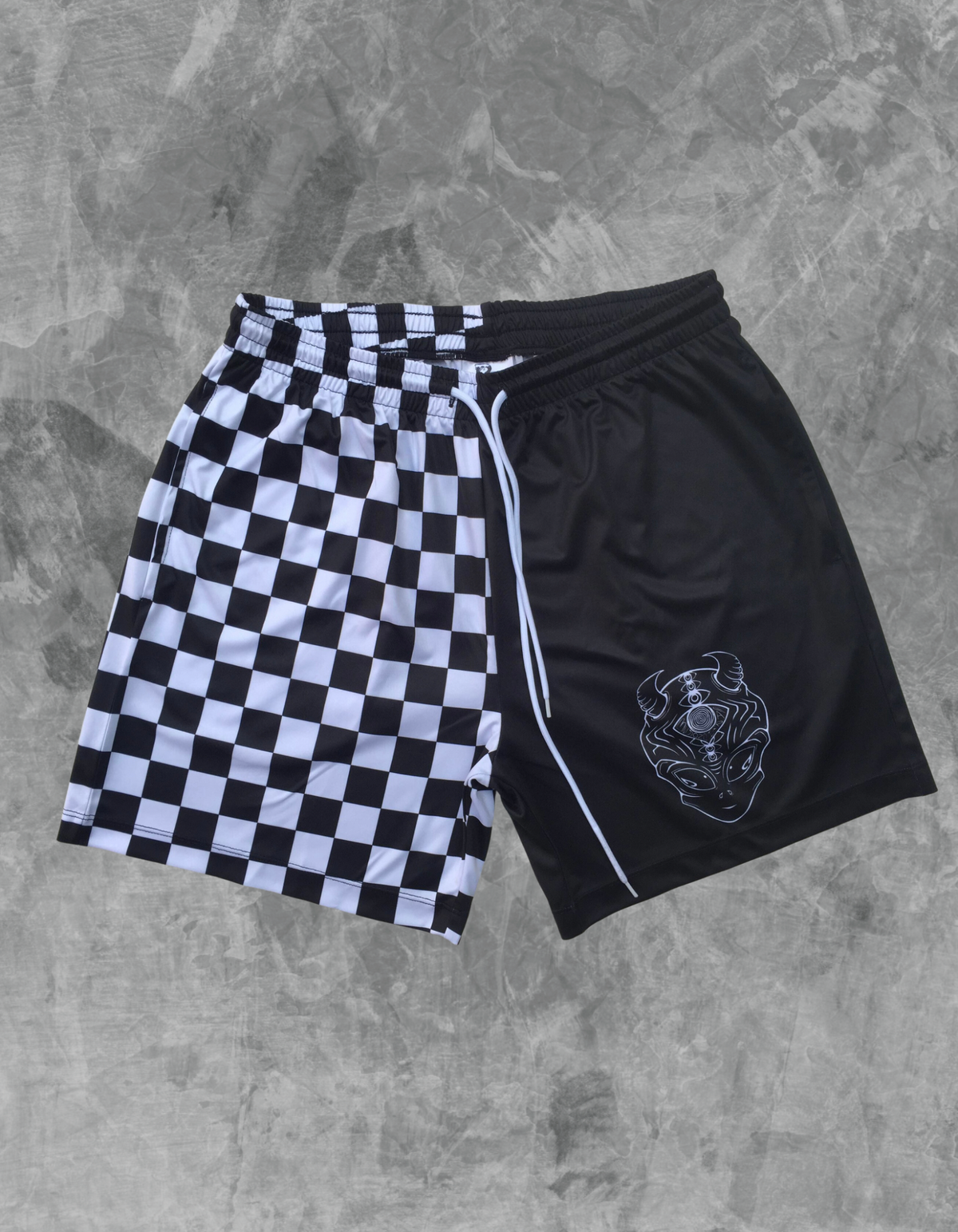Half & Half Checkered Mesh Shorts w/Pockets