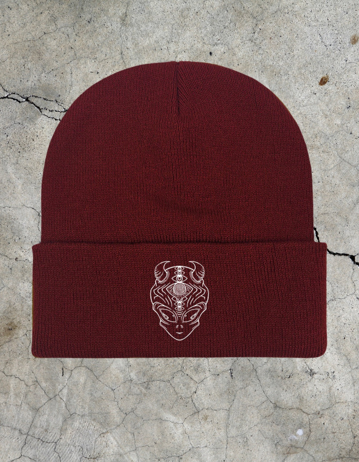 Alien Logo Knit Beanie - Maroon